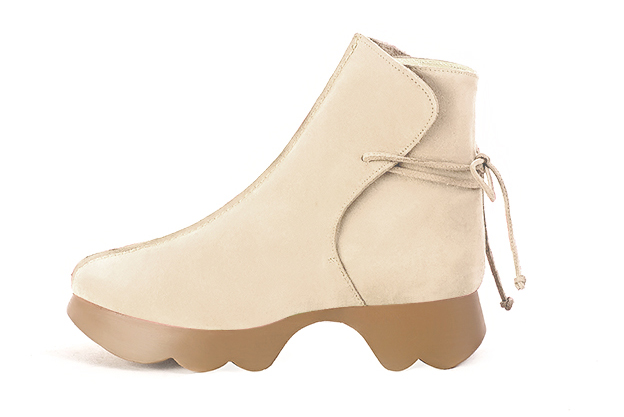 Champagne beige women's ankle boots with laces at the back.. Profile view - Florence KOOIJMAN